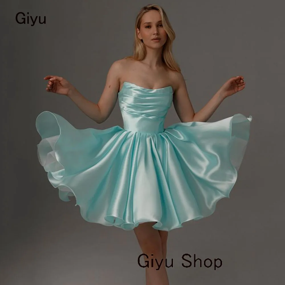 

Giyu Modern Style A-line Prom Dress Detachable Shoulder Pleat Mini-length Above The Knee Summer Dress Wedding Party Dress