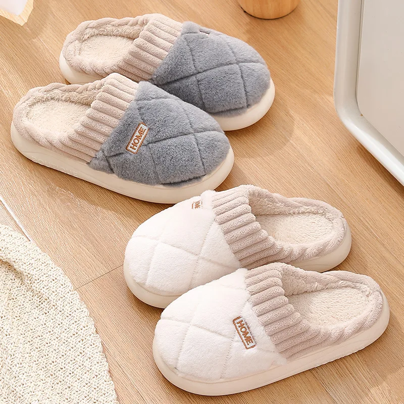 Warm Furry Slippers Home Casual Slides 2024 New Winter Couple Cotton slippers Indoor Non-slip Mule For Men Women Flip Flops