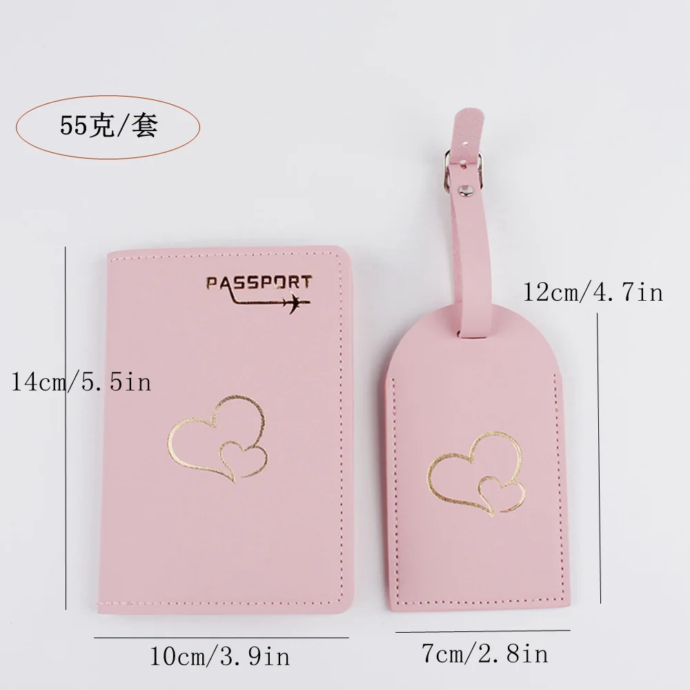 Hot Stamping Loving Heart Passport Cover Luggage Tag Couple Wedding Passport Cover Case Set Letter Travel Holder Passport Cover