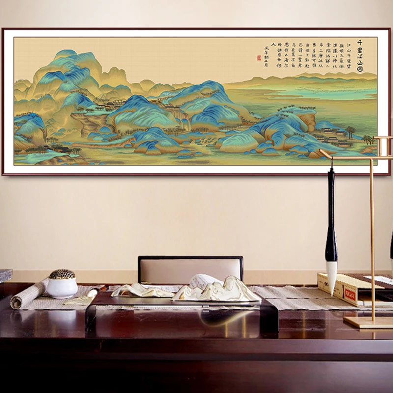 Spring Cross Stitch uncomplete kit Chinese Retro Canvas Thousand Mile Landscape Map embroidery and creativity Cross-stitch