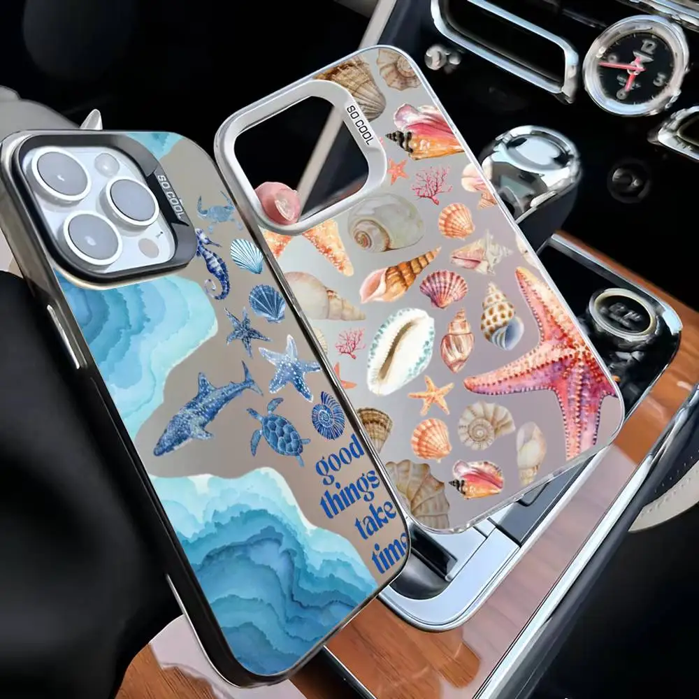 

Summer Marine Animals Sea Elements Phone Case For iPhone 16,15,14,13,12,11,Mini,Pro,MAX White Matte Shockproof Cover
