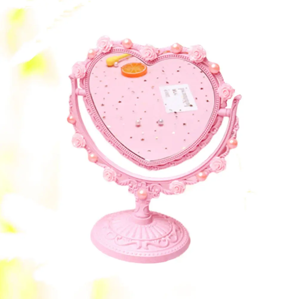 1Pcs Pink Heart Shaped Mirror Compact Portable Makeup Mirror Exquisite Vintage Design Hd Reflective Surface for Women Artists
