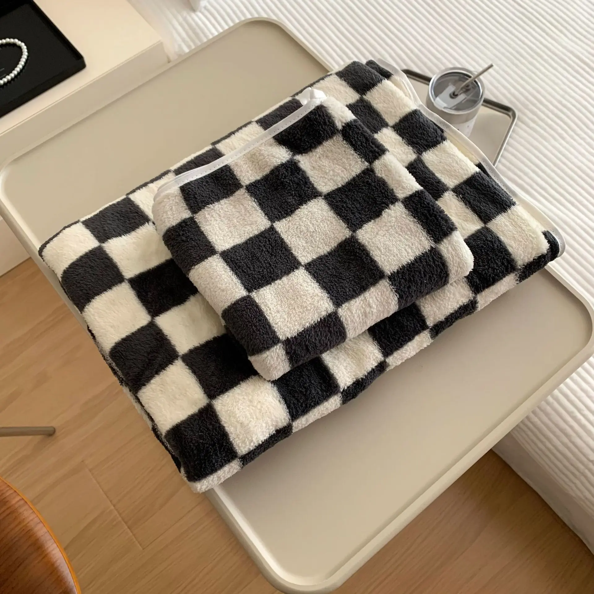 Black White Checkerboard Large Size Bathroom Towels for The Face Half Body Bath Quick Drying Microfiber Towels Bathrobe Shower