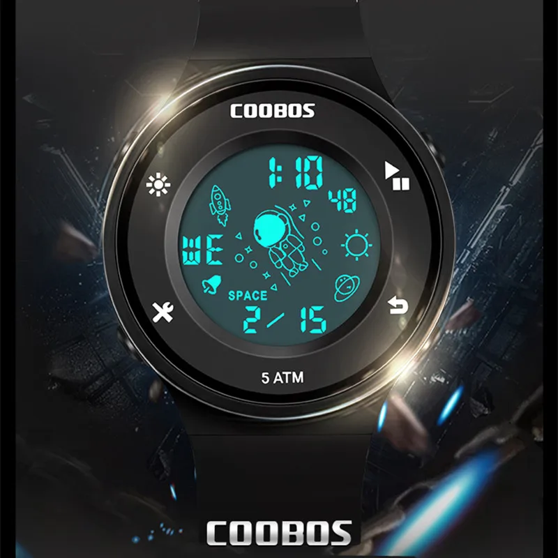 COOBOS-أطفال ساعات رقمية ، الأطفال مقاوم للماء الرياضة الإلكترونية LED ساعة ، المنبه ، عرض الأسبوع ، عادية ، أطفال