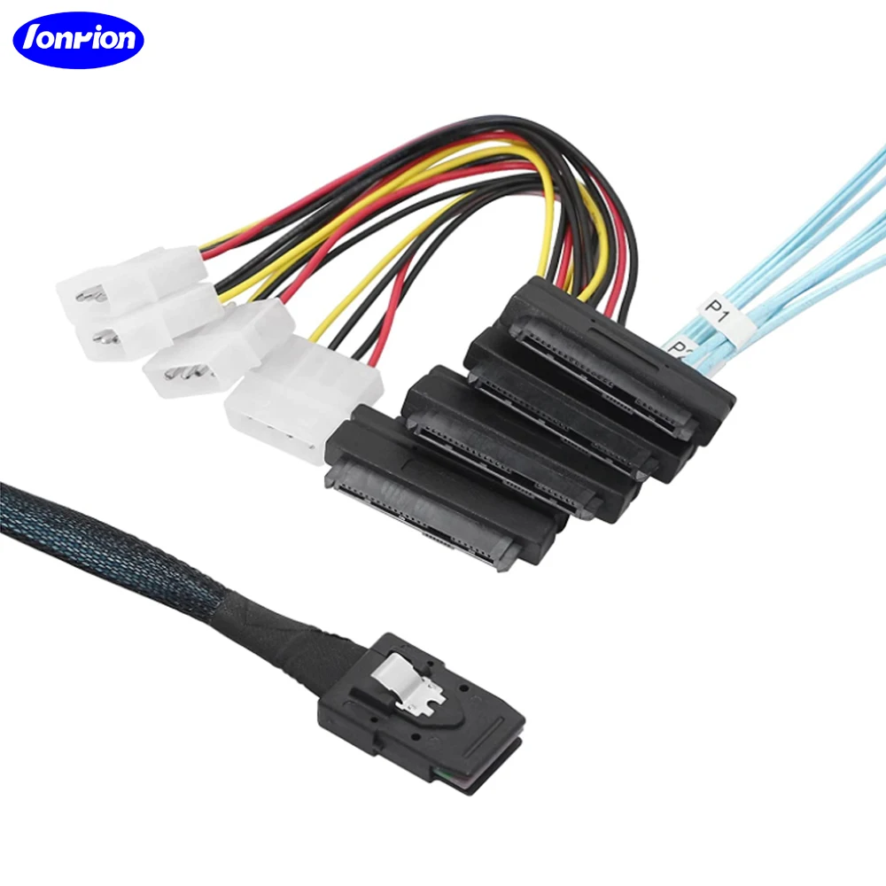 Kabel Mini SAS SFF-8087 do SFF-8482 z 4x złączami zasilania Molex do kontrolera RAID do dysku twardego, 0,5m/1,0m — zdjęcie produktu 2
