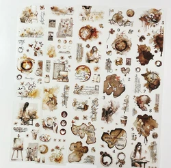 Journal Pages Vintage Espresso Enthusiast Coffee Girl Washi PET Tape for Card Making DIY Decorative Sticker