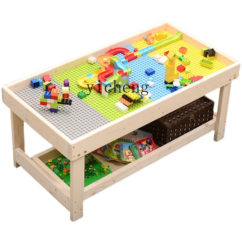 Grande table de nuit de construction pour enfants, puzzle multifonctionnel, jouet assemblé, bois massif, XL