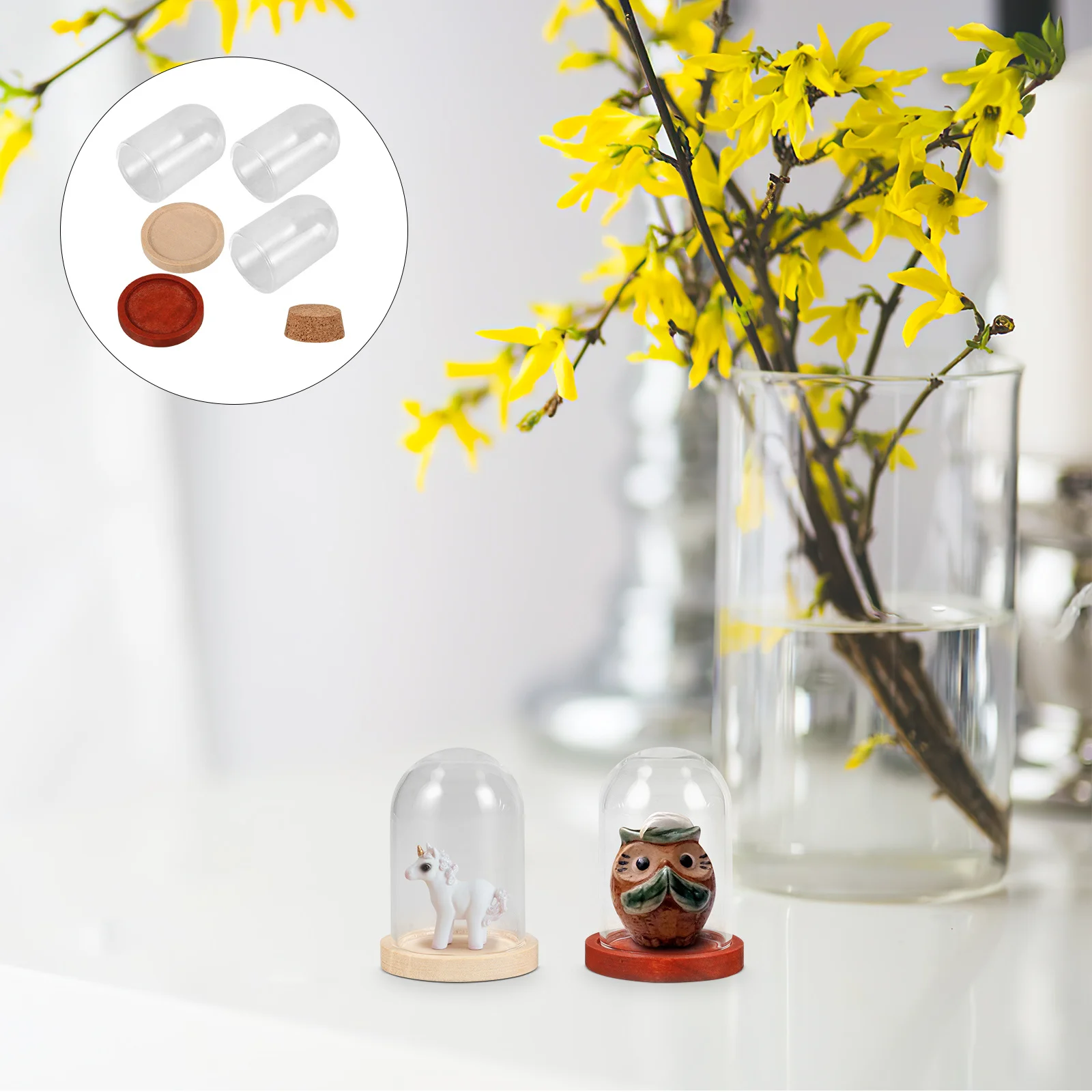 

3Sets Glass Dome Wood Base for DIY Microlandscape Fresh Moss Plants Clear Display Home Office Adornment Decorative Glass Cloche
