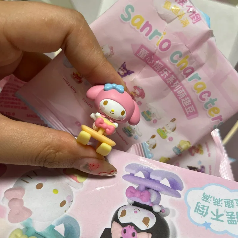 Sanrio personagem shake série caixa cega brinquedos bonito feijão mini figura olá kitty kuromi minha melodia boneca modelo brinquedos crianças presentes