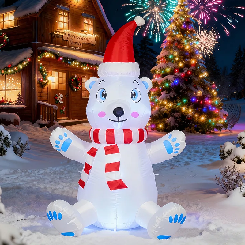 

Рождественское надувное украшение белого медведя высотой 4 фута 1,2 м со светодиодной подсветкой для вечеринок, дворов и садов на открытом воздухе