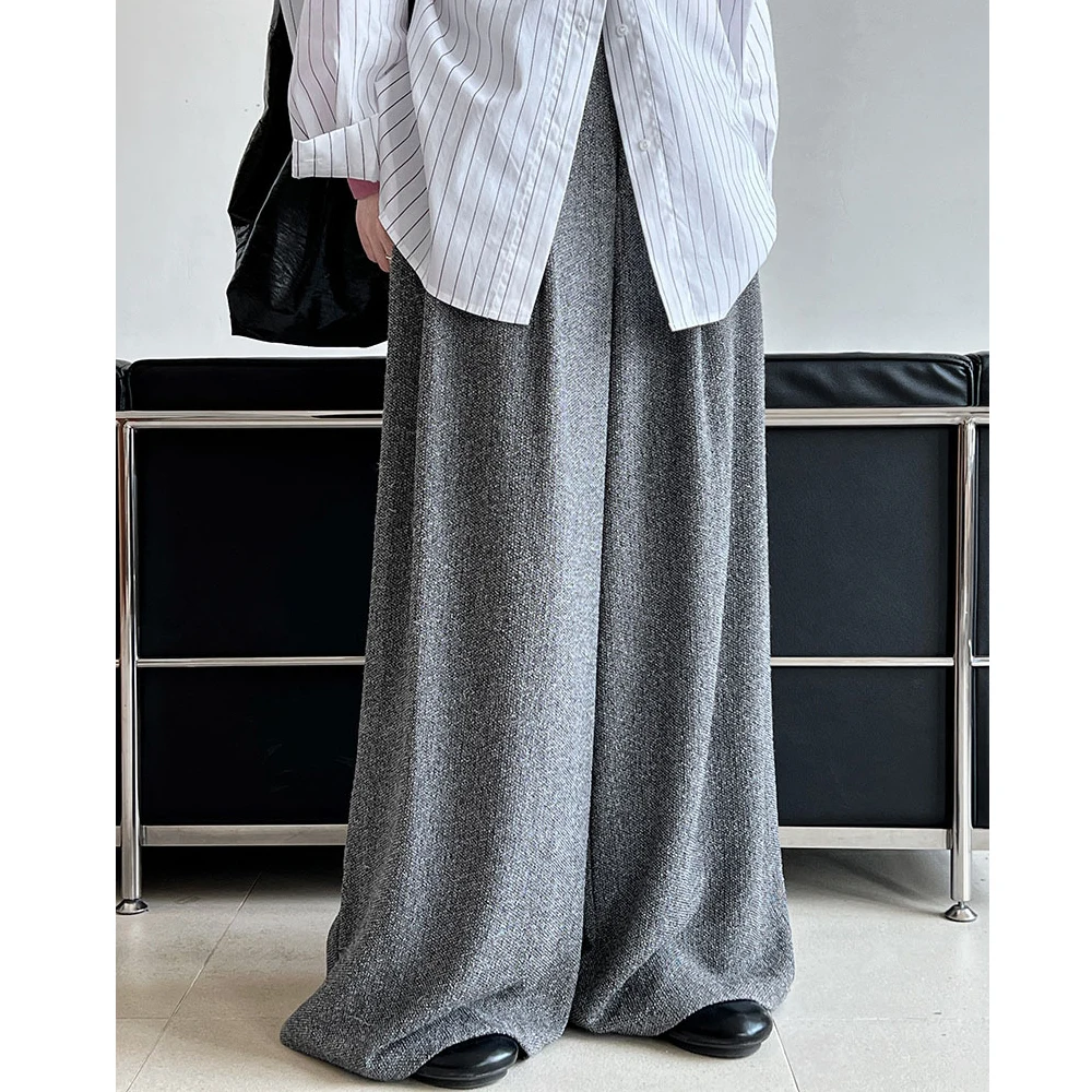 2024  Women Autumn Wide Leg Straight Pants 50% Cotton High Waist Beige Color Pants Fashion Clothes Thick Pants Female Trousers