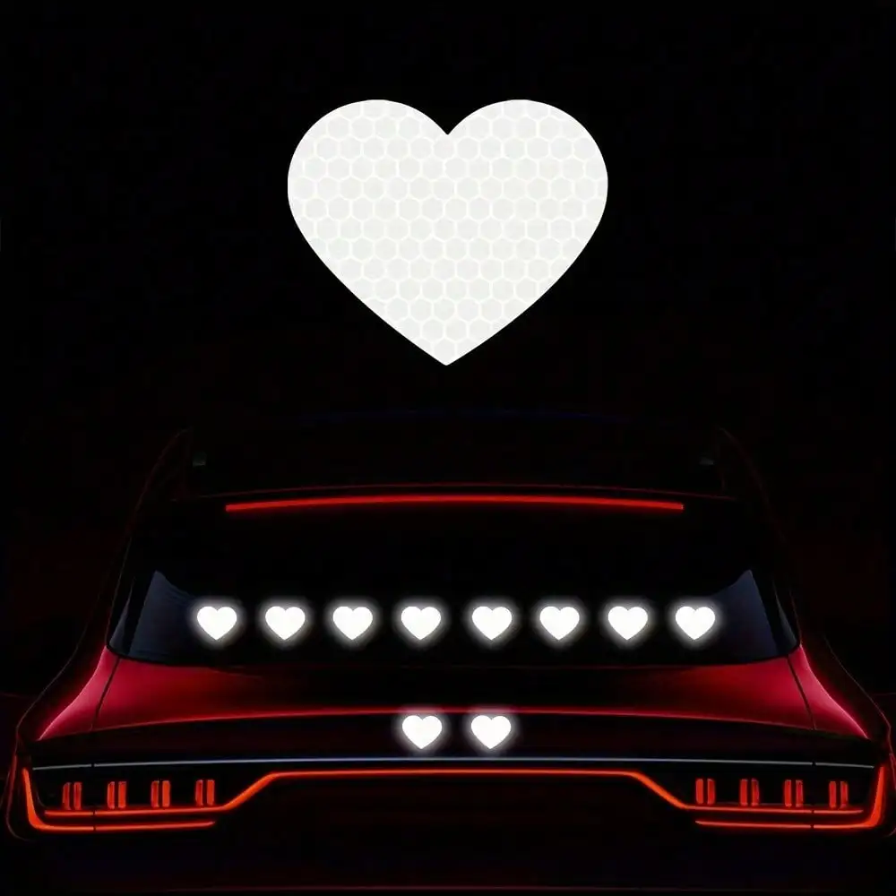 Honeycomb Reflective Heart Decals, Pink Night Safety Stickers for Wheels & Body