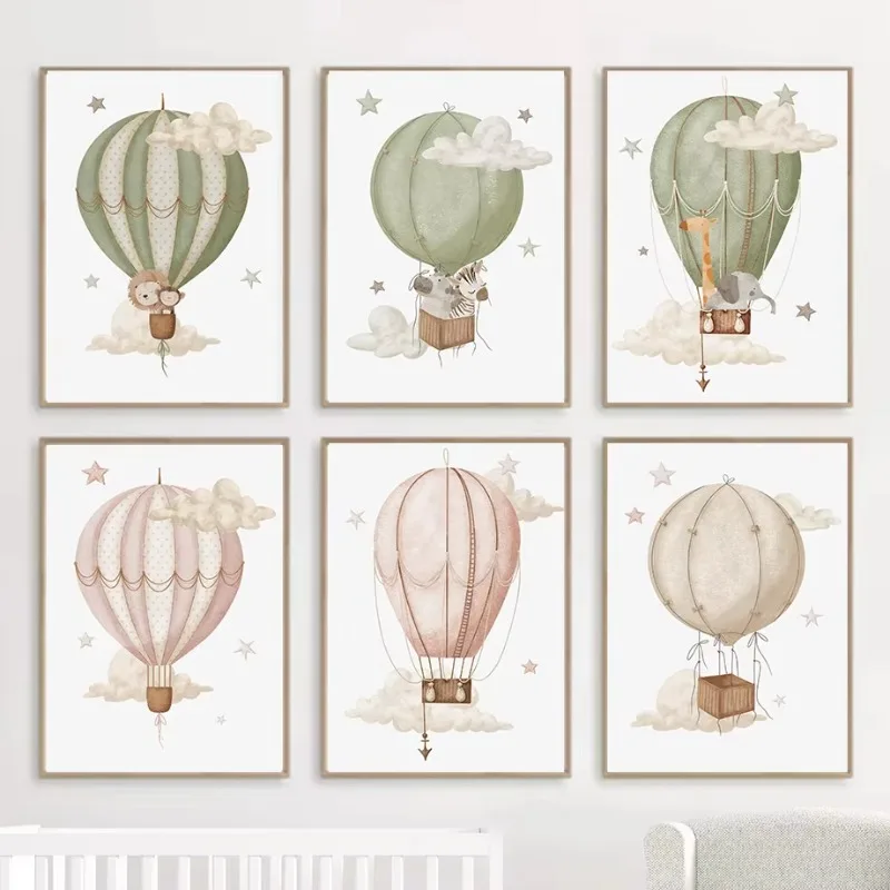 

Frameless Watercolor Hot Air Balloon Animal Monkey Lion Poster and Print Diamond Painting Wall Art Picture for Room Decor