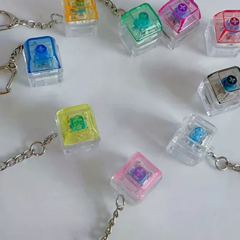 1Keys Color Clear LED Mechanical Keyboard Keychain Toy Stress Relief DIY Button Finger Keyboard Caps Toy Key Switch Shaft Tester