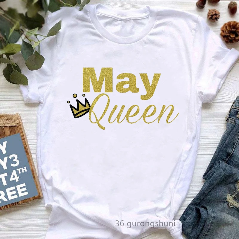 

Golden April/May/June/July Queen Crown Letter Print T-Shirt Women'S Clothing Summer Fashion Tshirt Femme Harajuku Shirt Tops