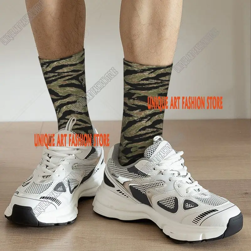 Cool Tiger Stripe Camo Socks Women Men Warm 3D Printed Military Tactical Camouflage Football Sports Socks