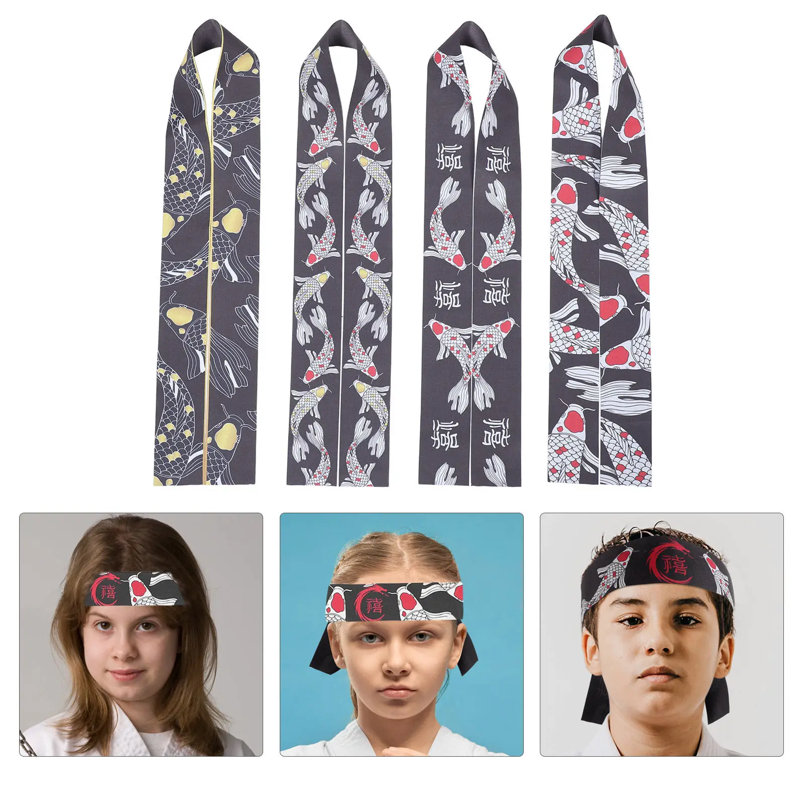 

4Pcs Kids Headbands Japanese Hachimaki Ninja Dragon Patterns Quick Dry Sports Accessories Birthday Party Favor