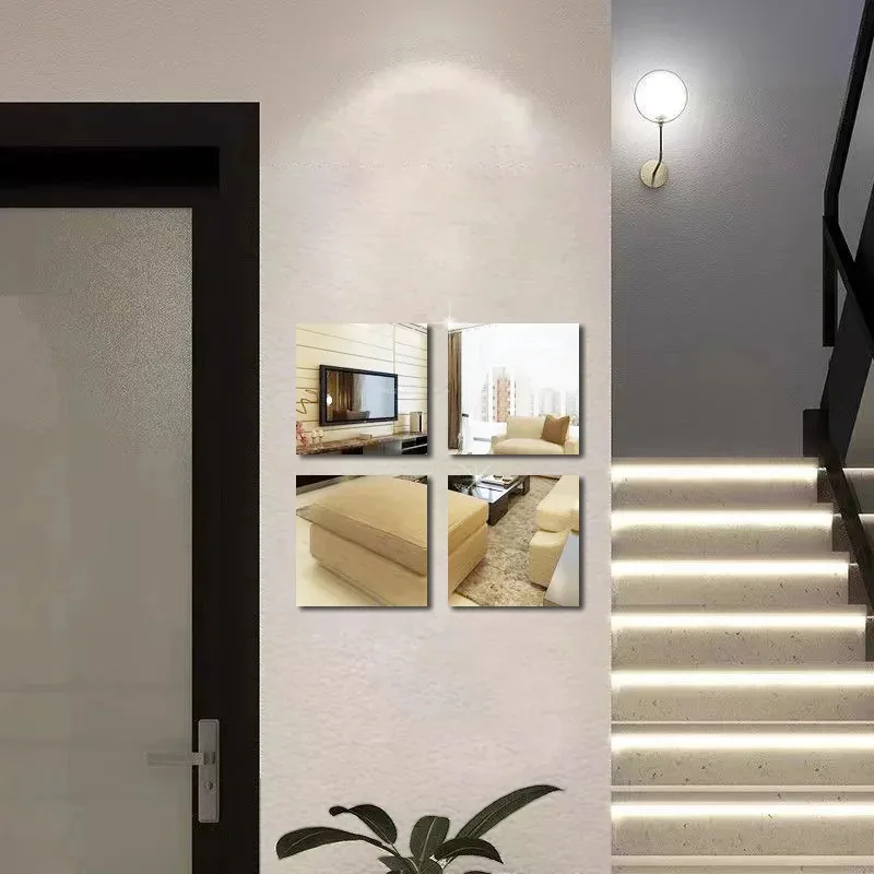 DIY Decorative 3D Self-adhesive Mirror Stickers, 4 Pieces, Size 20/30 cm, Suitable for Homes, Offices, Bedrooms, etc.
