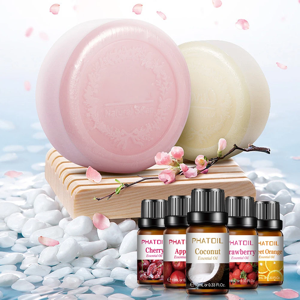 PHATOIL 10pcs Fruity Fragrance Oils Set - 10ml Strawberry Coconut Lime Mango Watermelon Banana Apple Lemon Cherry Passion Fruit