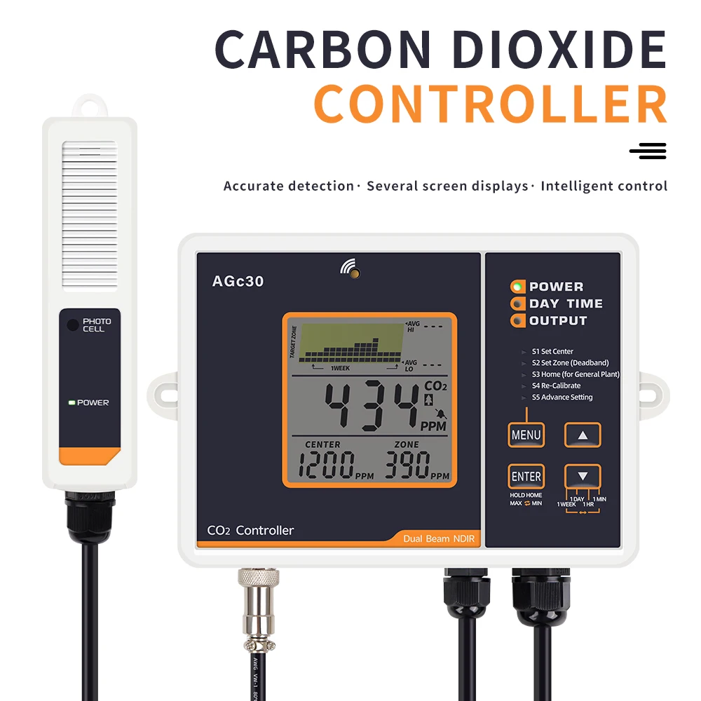 

CO2 Controller CO2 Concentration Tester Carbon Dioxide Controller 0~5000ppm High Sensitive Monitor Dual Beam NDIR Sensor Probe