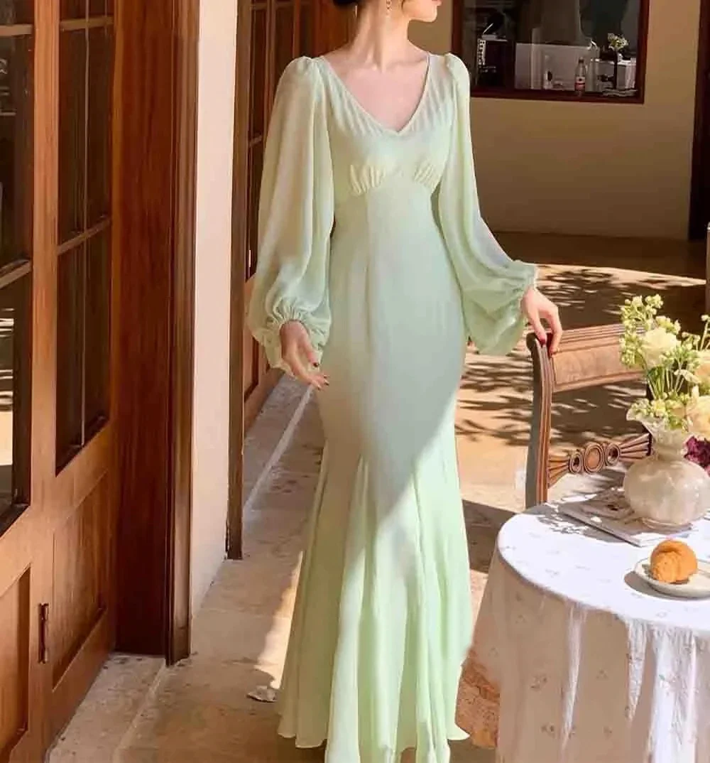 Prom Dress Evening Ball Chiffon Draped Mermaid V-neck Bespoke Occasion Gown Midi es Saudi Arabia