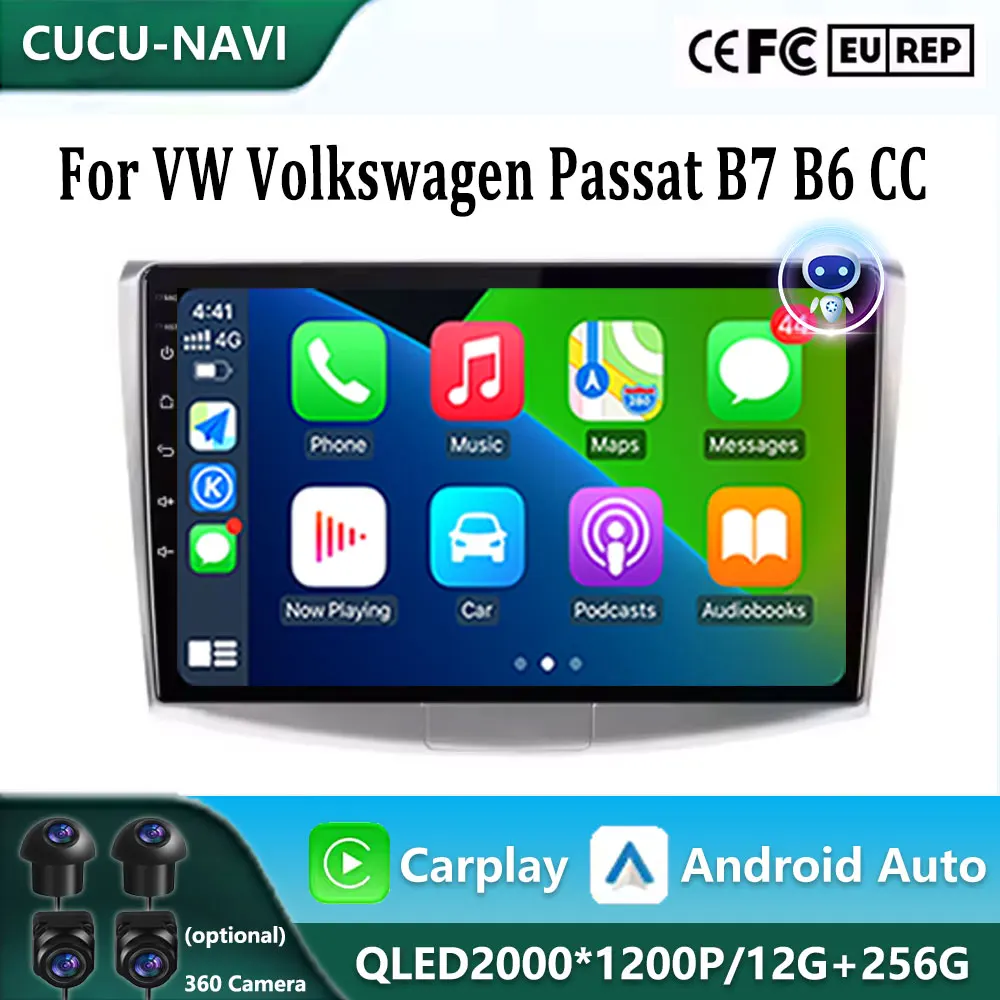 

Android 14 For VW Volkswagen Passat B7 B6 CC Radio Player Autoradio Navigation Carplay 2 Din Car Intelligent System Multimedia
