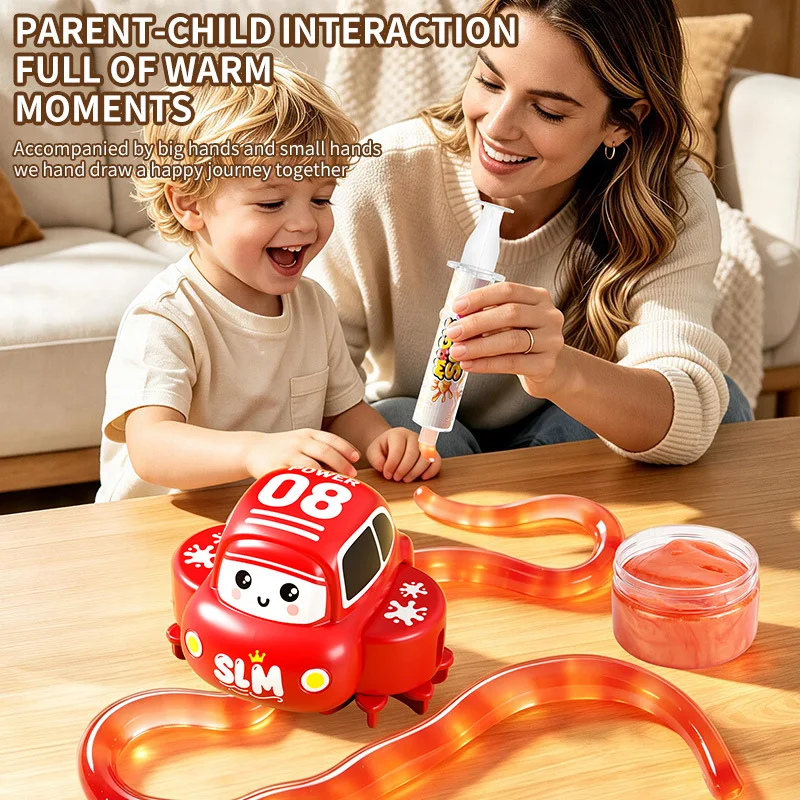 DIY Slime Track Car Toy for Kids Electric Creative Building Kit STEM Draw Your Own Race Track with Paste