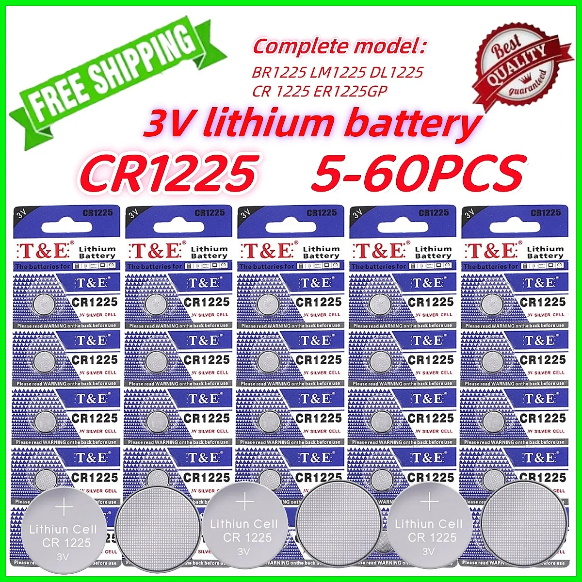 

5-60PCS CR1225 battery 3V Lithium Button Battery BR1225 LM1225 DL1225 CR 1225 ER1225GP Coin Cell Watch Batteries for Toys Remote