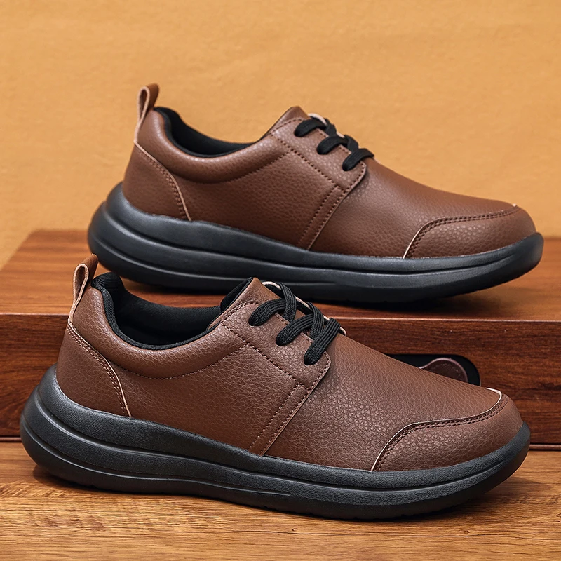 

High Quality Men's Casual Shoes Large Size 50 Comfortable Low-cut Leather Shoes For Men Outdoor Platform Non-slip Walking Shoes