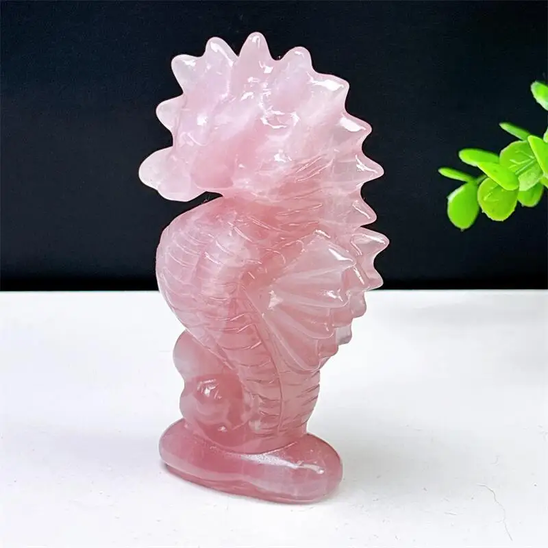 1PCS 10CM Natural Rose Quartz Seahorse Carving Healing Crystal Animal Figurine Reiki Carved Stones Room Decoration Gift