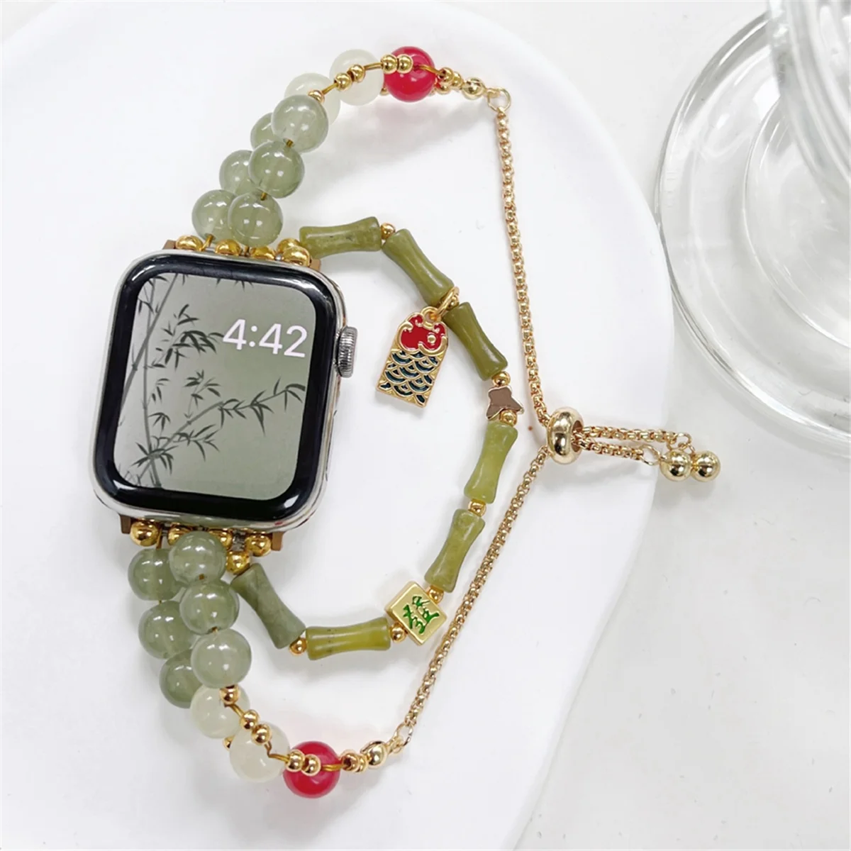 【اشتري&It$Now】خرز لسوار ساعة Apple المتوافق مع جميع الموديلات، سوار أنيق للنساء