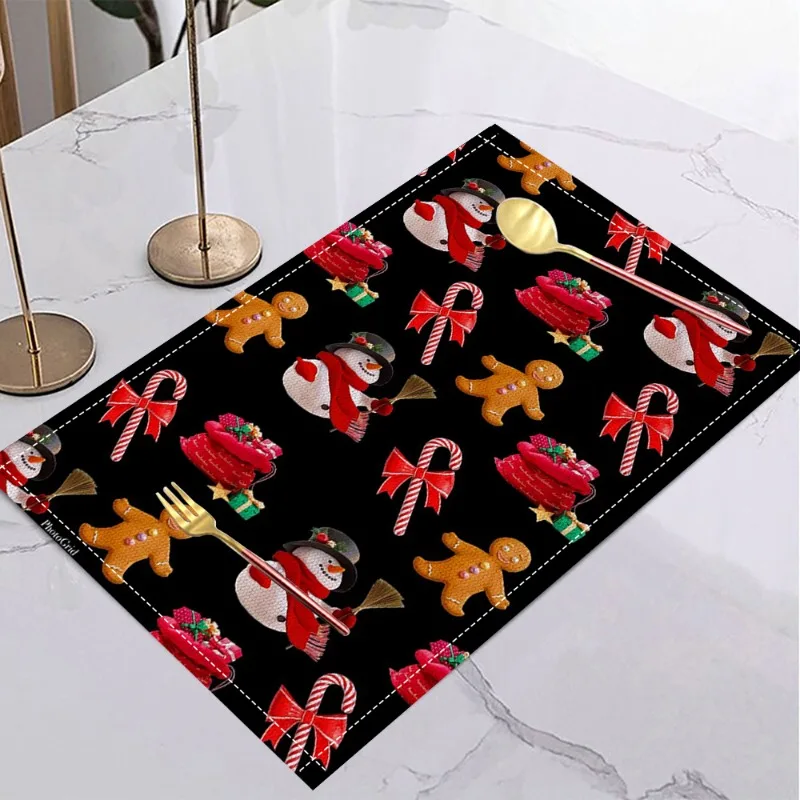 Christmas Tree Sled Placemat Design Durable Imitation Linen Rectangular Holiday Restaurant Decor and Kitchen Linen Placemats