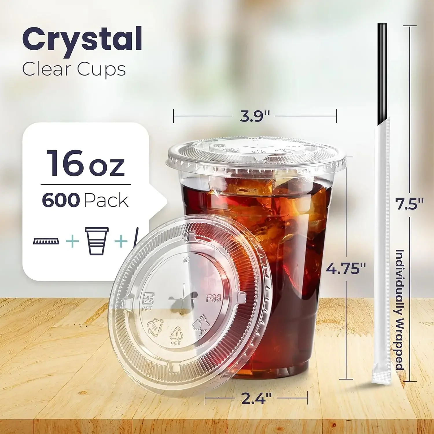 

（XMSJ-Hot）600 Pack 16 oz Plastic Iced Coffee Cups with Flat Lids and Black Straws, Disposable Clear Cup, BPA Free Cup for Party,