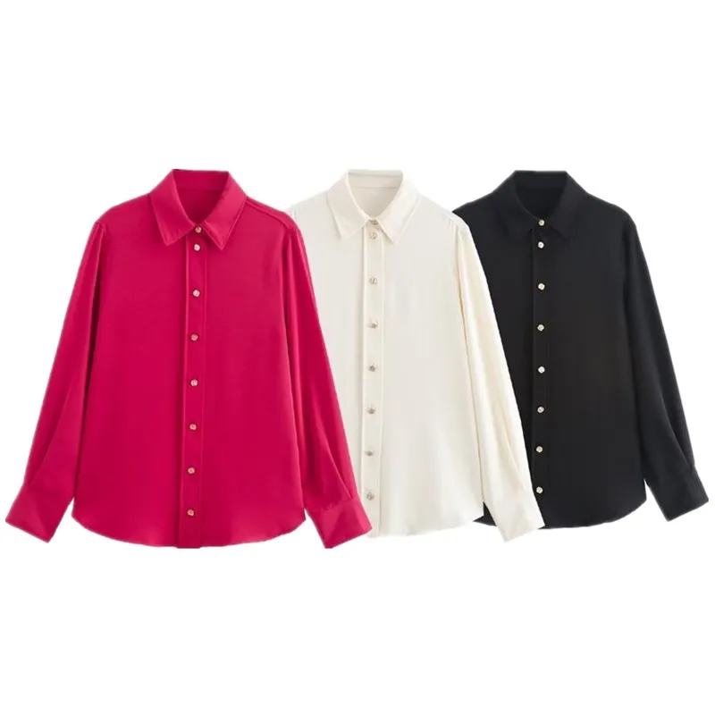 

Autumn Winter New Arrival Women's irt Golden Button Long Sve Stand Collar Drapey Sle Faionable And Versatile 7969242