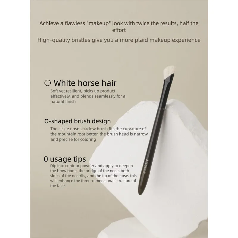 Moji L12 Sickle Nose Shadow Brush, White Horsehair Mountain Root Contouring Brush, Angled Shadow Professional Makeup Brush