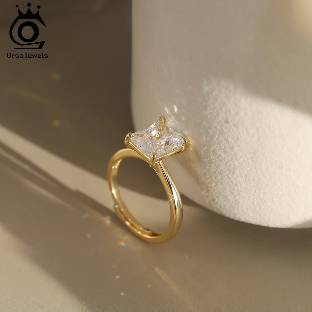 

ORSA JEWELS Изысканное кольцо с бриллиантом сияющей огранки D цвета с муассанитом для женщин, серебряное кольцо-пасьянс 925, свадебные украшения SMOR05