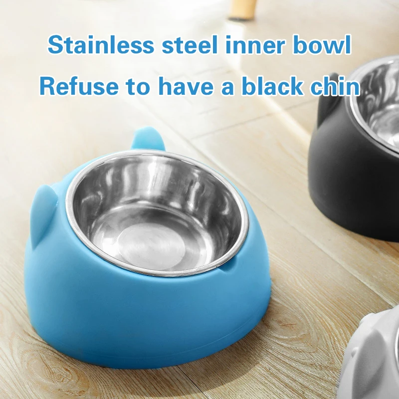 200ML Cat Dog Bowl 15 Degrees Raised Non Slip Stainless Steel Puppy Drinking Water Feeder Safeguard Neck Pet Accessories