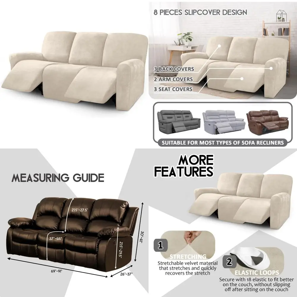 

Эластичные чехлы для диванов с откидной спинкой — Чехлы для диванов из 8 предметов для 3 подушек — Защита мебели