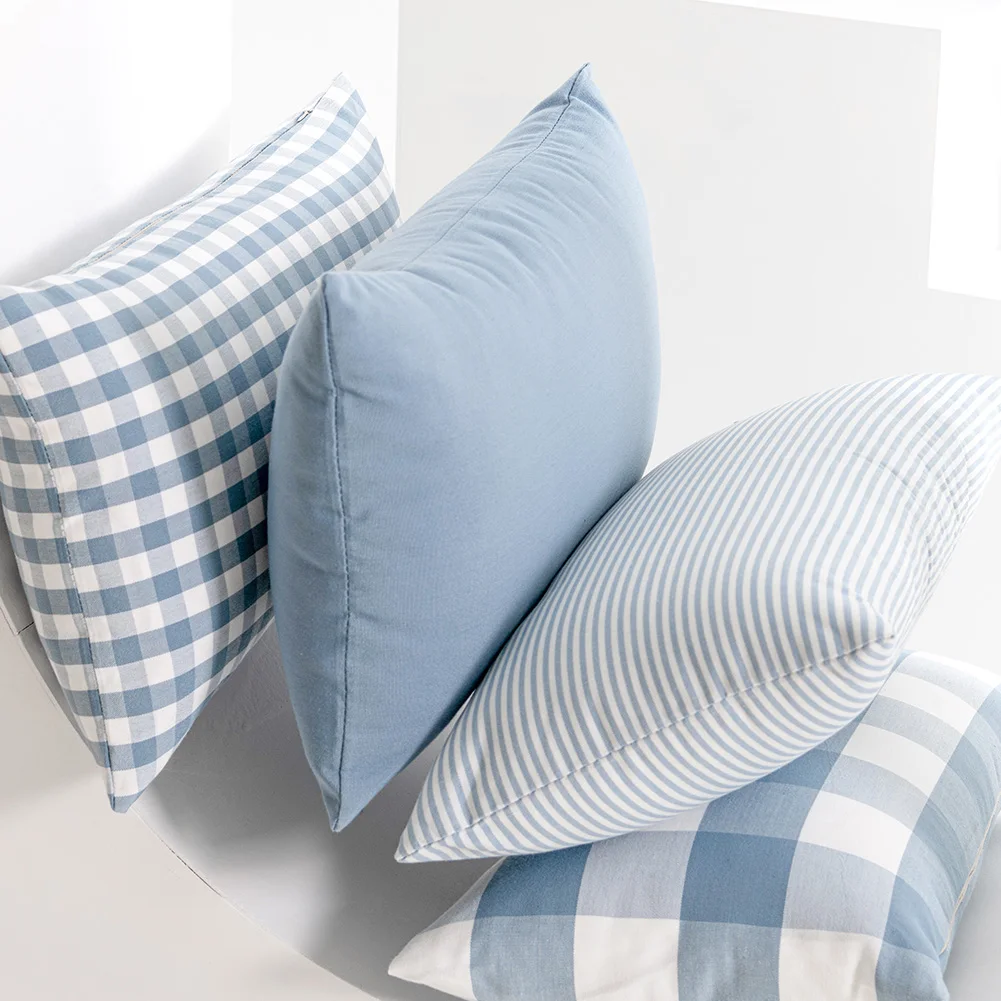 LEEJOOM Light Blue Baby Blue Pillow Covers Plaid Home Decorative Sofa Cushion Cover 30x50cm/45x45cm 1PC