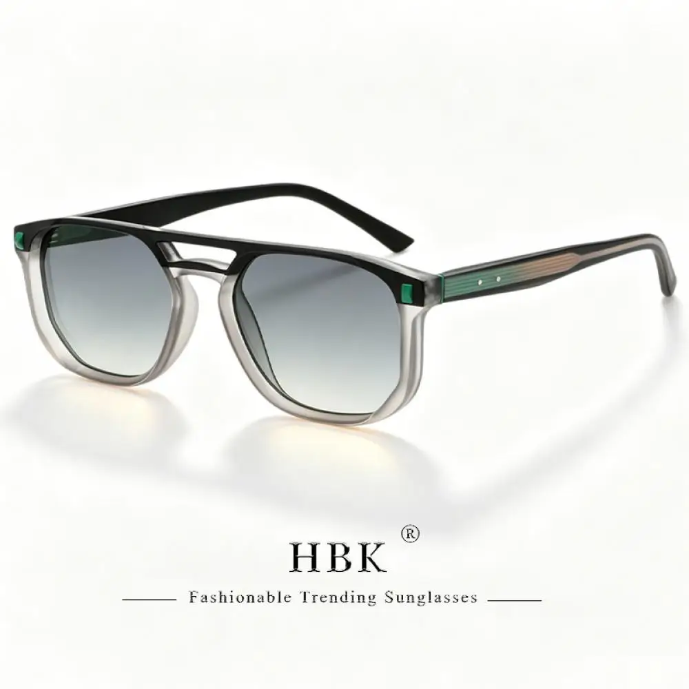 HBK Retro Men's Pilot Sunglasses Flat Top Double Bridge Design Gradient Sunglasses Women's Outdoor Travel Summer Glasses