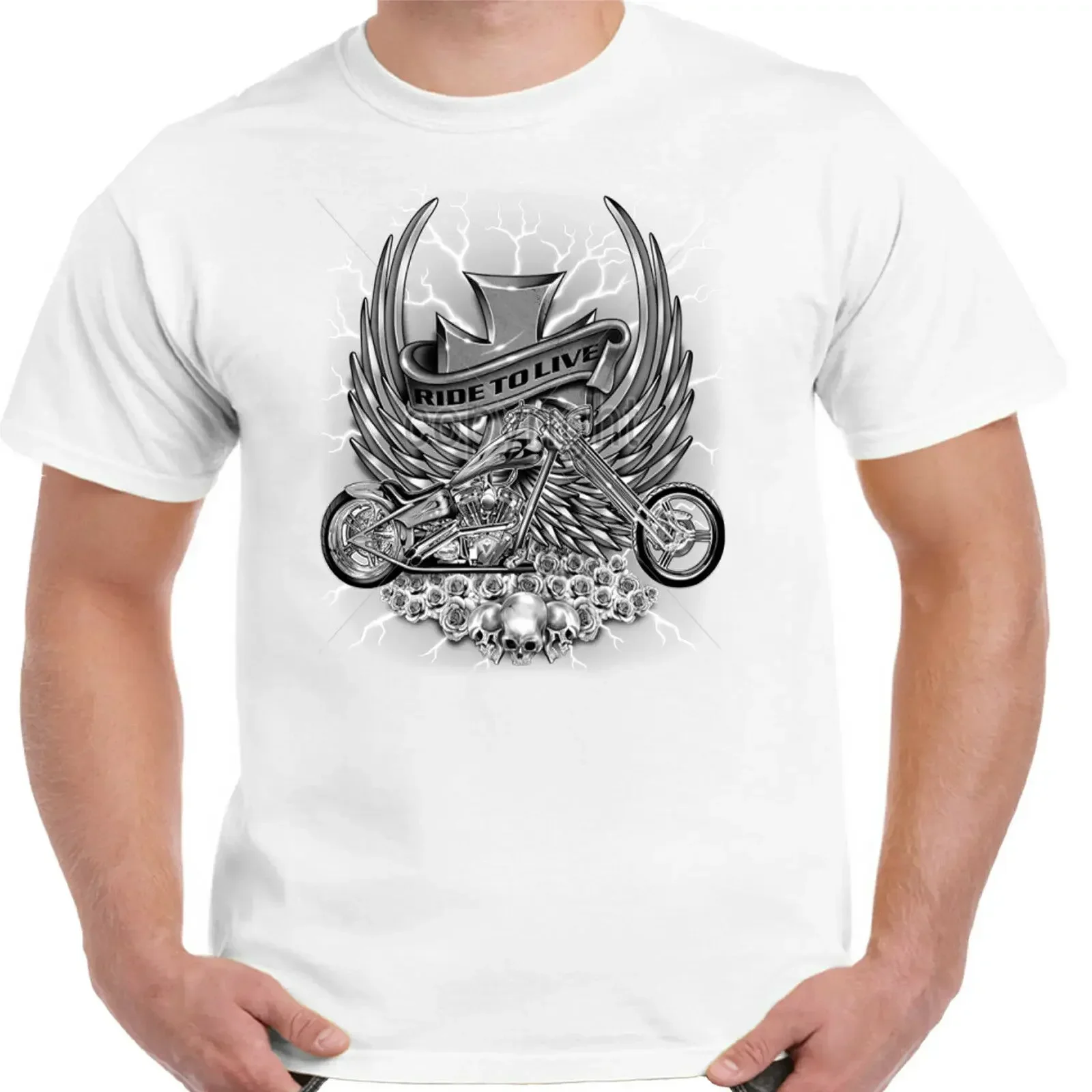 Ride To Live. Motorcycle Motorbike Chopper Bobber Bike Dad Gift T-Shirt 100% Cotton O-Neck Short Sleeve Casual Mens T-shirt