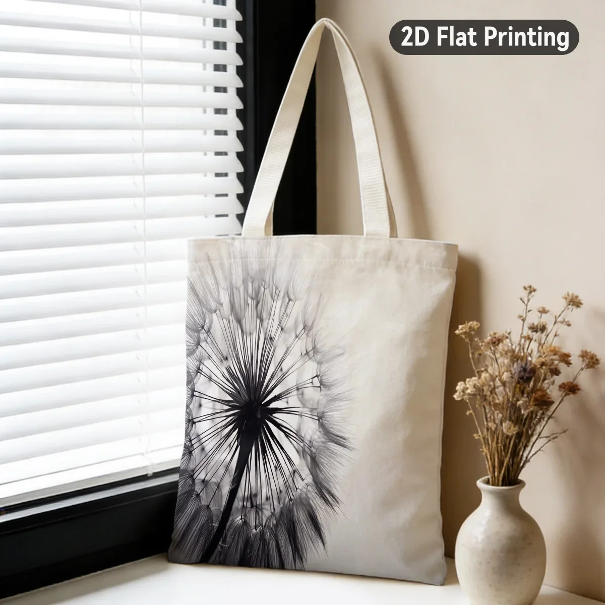 2d 2d Flat 1pc Minimalist Dandelion Seed Head Durable Tote Bag, Duplex Prints Delicate Dandelion Seed Fluff, Ideal for Grocery Shop - Aliexpress Deal