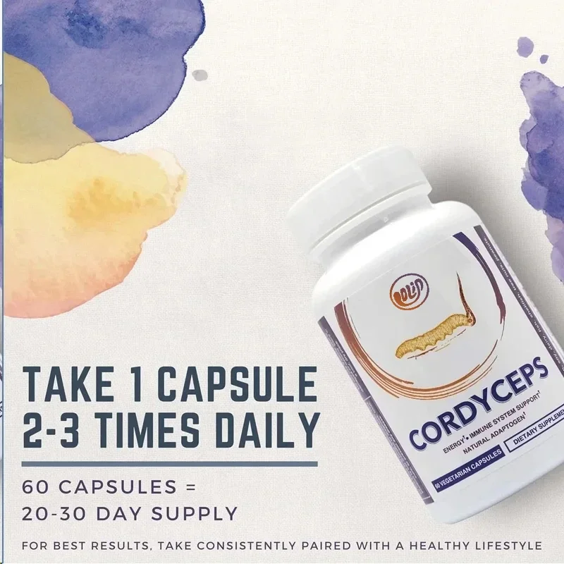 Pure Cordyceps and Mushroom Capsules, 500mg, 60 Immune Support Pills, Non GMO, Vegetarian, Ketone Friendly, Gluten Free