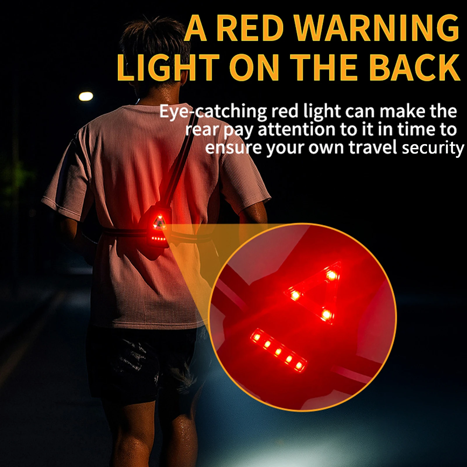 LED Chest Front Multi-Lamp Red Warning USB Rechargeable Night Running Light Triangle Reflective Strap Back Light Backpack Light