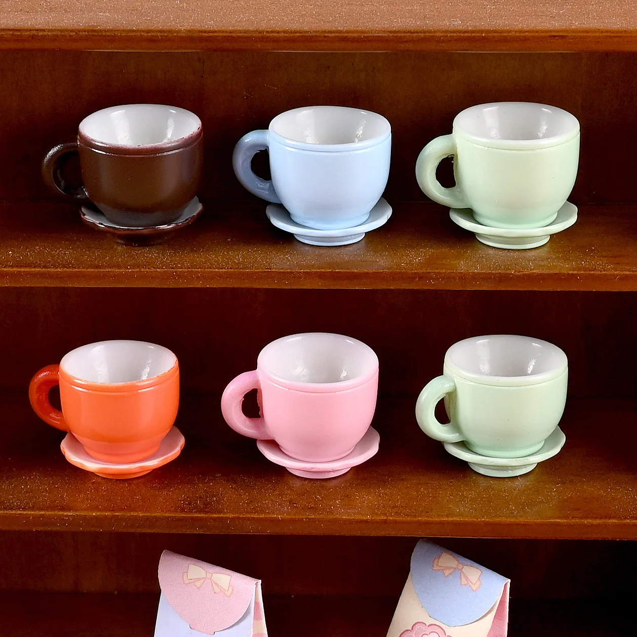

1set Mini Cup Saucer Set Macaron-Colored Resin Dollhouse Miniature Food Play Home Decor Doll Accessories Decoration Crafts