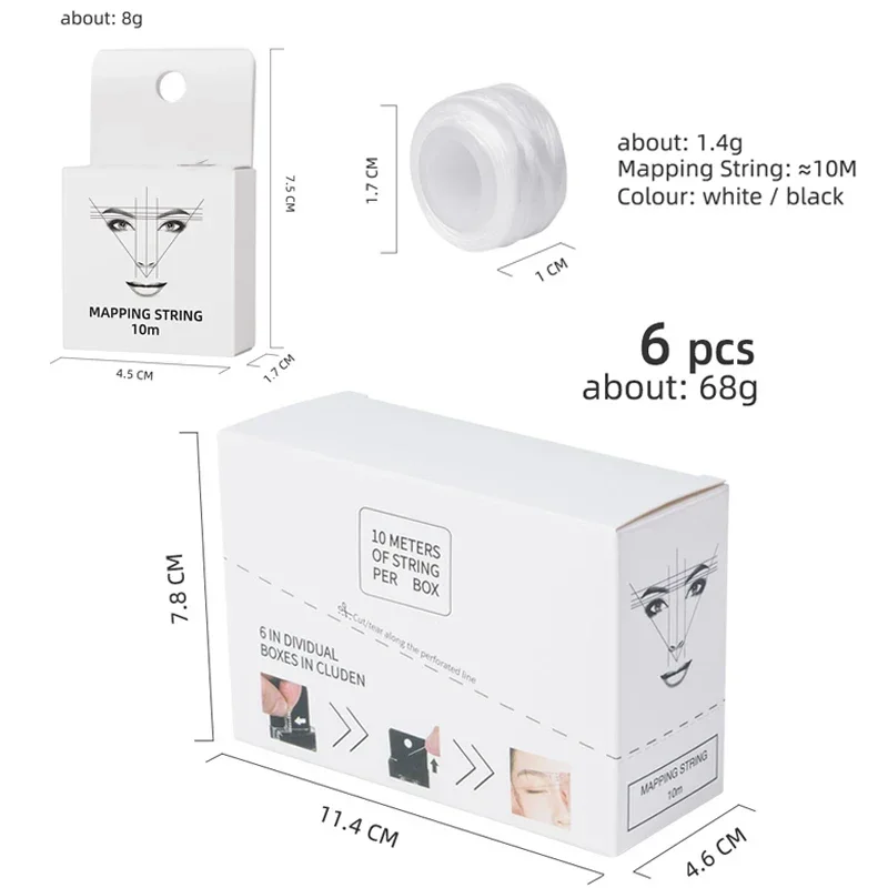 

1 Box Mapping String Microblading Mapping String 6pcs 10m Re-Inked Eyebrow Marker Thread Tattoo Brows Point Makeup Tools