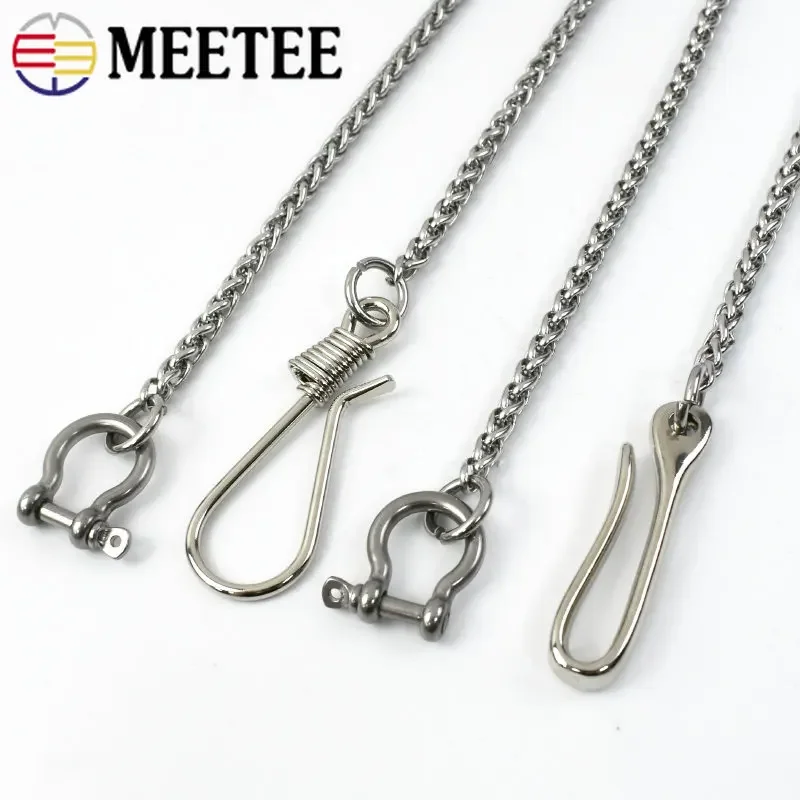 Meetee 1pc 30/40/45/55cm spodnie ze stali nierdzewnej Chain Key Hang klamry męskie spodnie Jeans portfel łańcuchy klipy haczyki na zatrzaski do paska