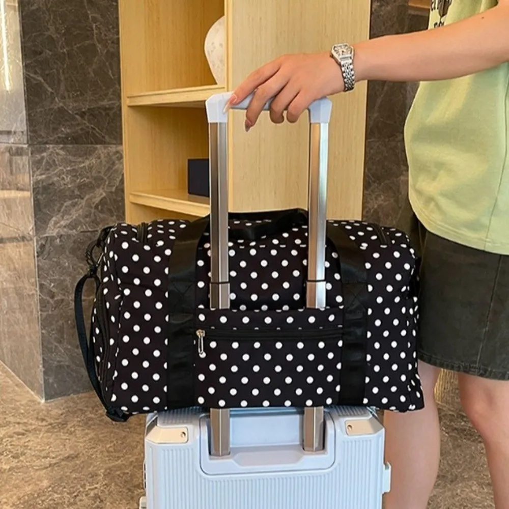Oxford Cloth Polka Dot Travel Handbag Soft Material Large Capacity Travel Duffle Sturdy Handle Single Shoulder
