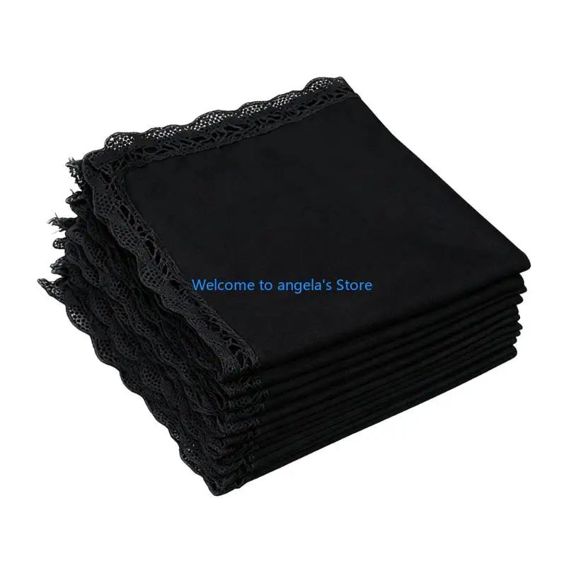 X4YC Soft Cotton Decorative Handkerchief with Beautiful Lace Edges Handkerchiefs