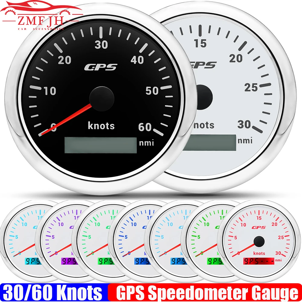 Waterproof 0~30 Knots 85MM GPS Speedometer Gauge+Antenna 7 Color LED 0~60 Knots Odometer for Marine Car Boat Yacht 12V24V Custom